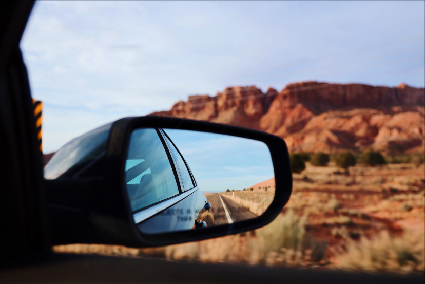 Grand Canyon with car mirror