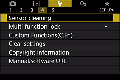 Set-up menu with Sensor cleaning