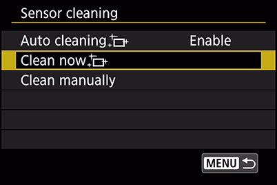 Sensor cleaning: Clean now
