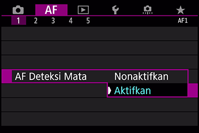 Bidikan layar menu Eye Detection AF (AF Pendeteksian Mata)