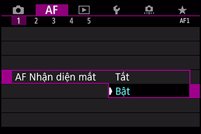 Hình chụp màn hình trình đơn Eye Detection AF