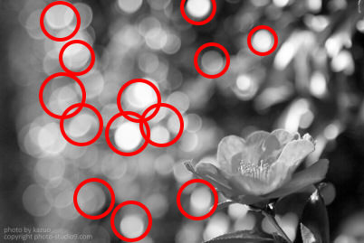 Red circle around bokeh circles
