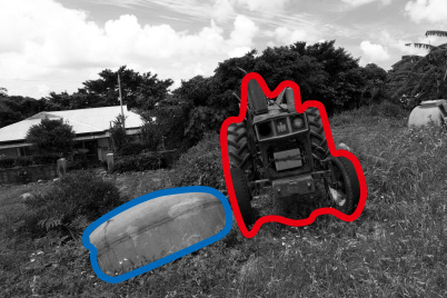 Tractor and shovel side by side