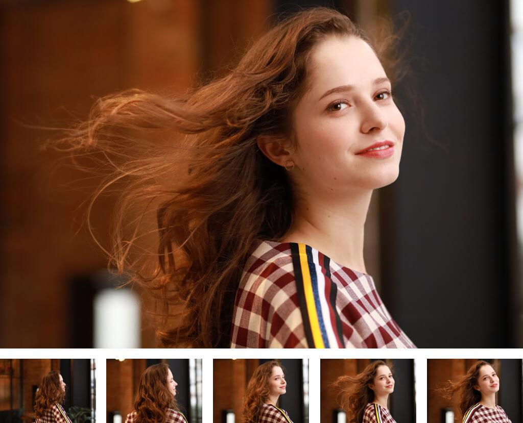 Continuous shooting sequence with girl turning