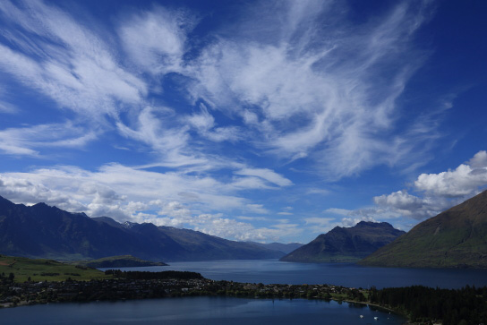 Natural landscape with sky, land and lake