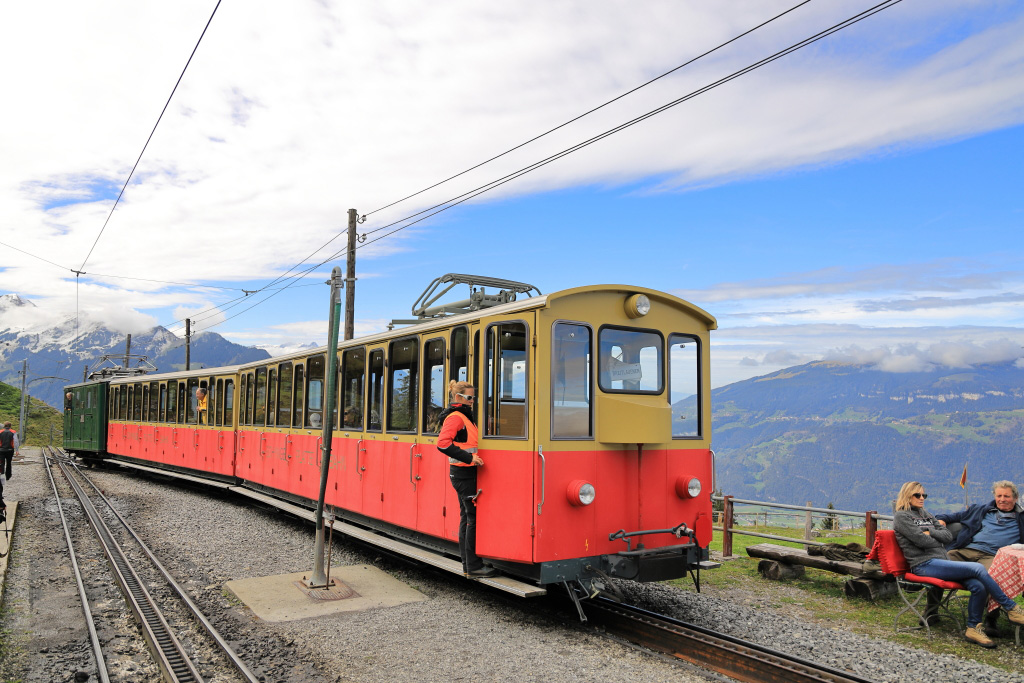 Red train at station
