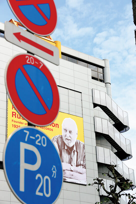 Colourful banner and road signs