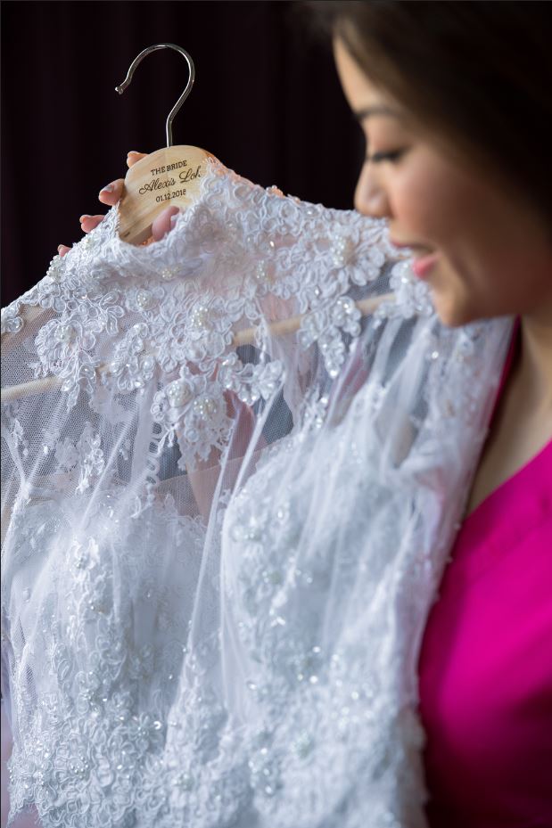 Close up details on a wedding gown