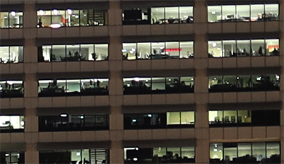 Close-up of office lights at image corners
