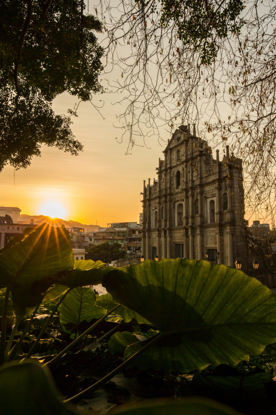 Portrait orientation shot of St Paul's Cathedral, Macau