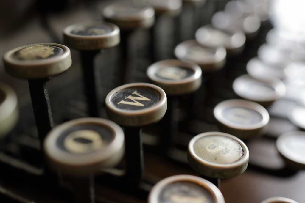 Antique typewriter keys with bokeh