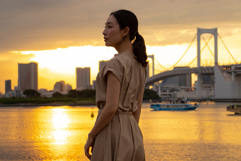 Model in golden hour backlight