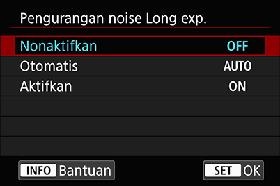 Menu pengaturan Long Exposure Noise (Pengurangan Noise Pencahayaan Lama)