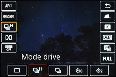 Menu Drive mode Quick Control