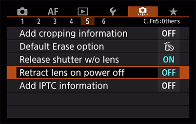 EOS R retract lens on power-off menu