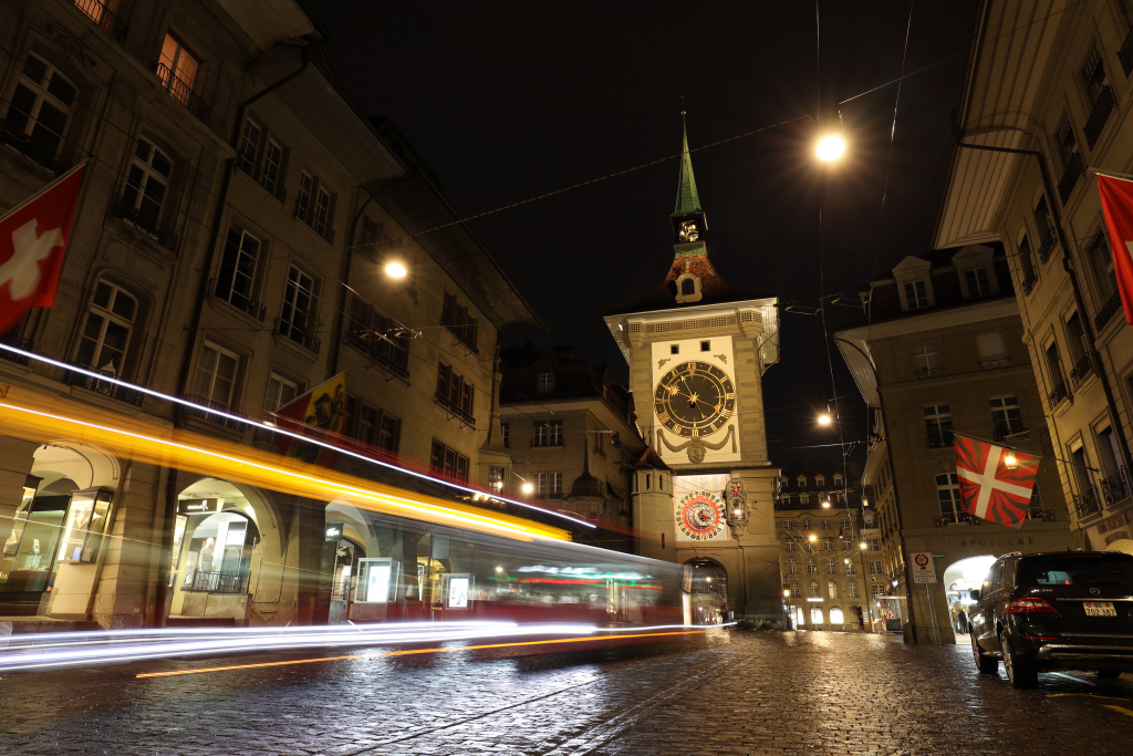 Light trails in pebbled streets
