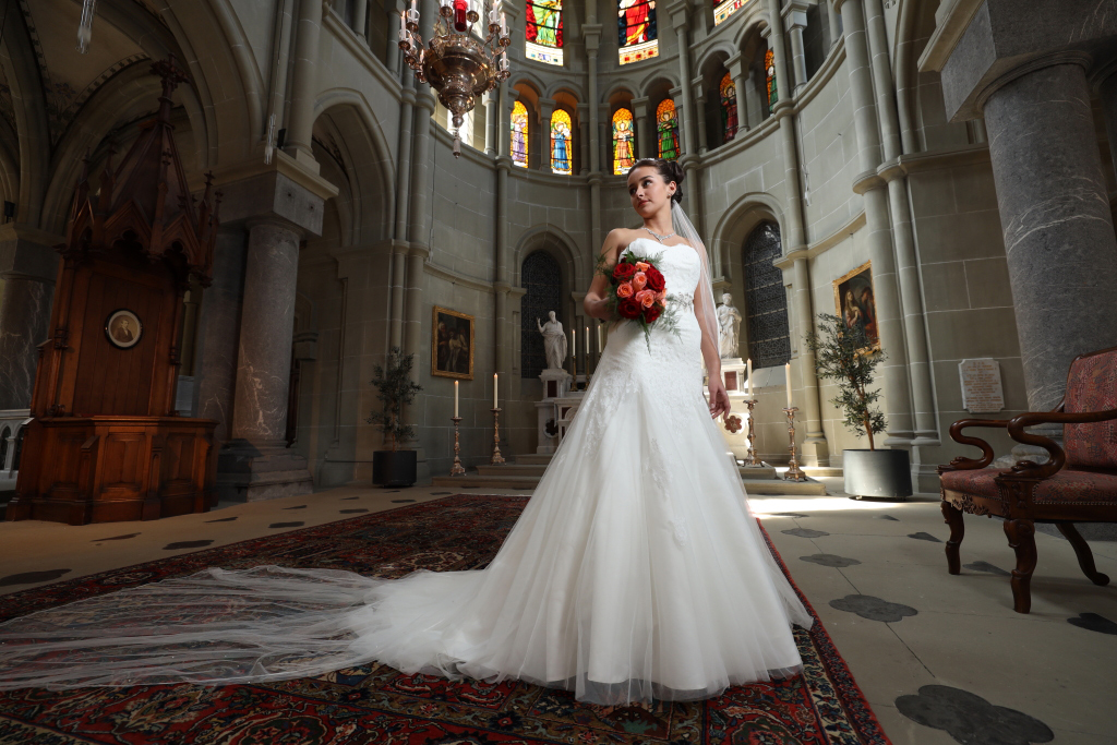 Bride standing in chapel