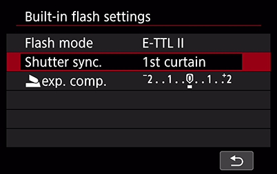 Built-in flash settings menu