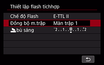 Trình đơn thiết lập đèn flash tích hợp