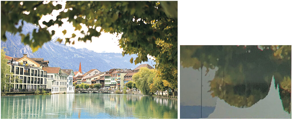 Histogram showing blown highlights