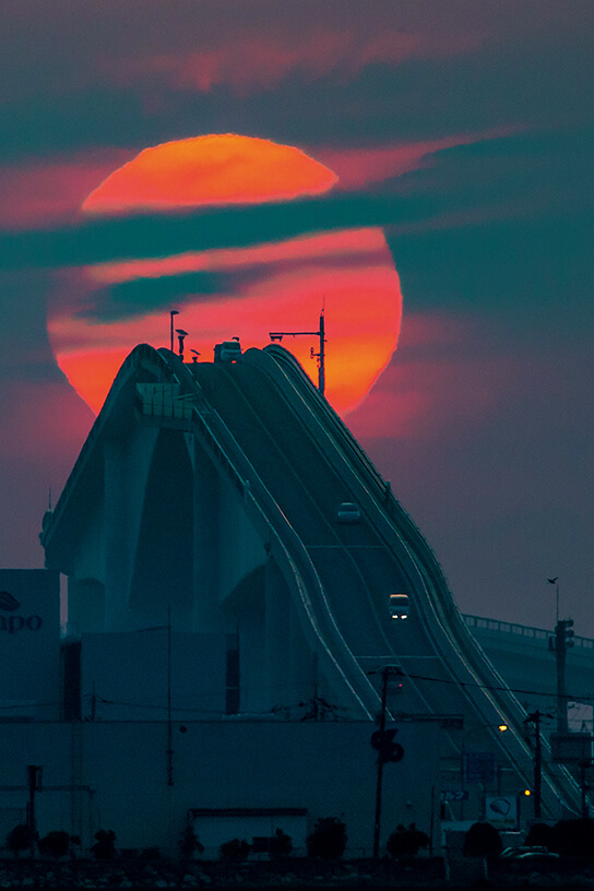 Eshima Bridge against rising sun