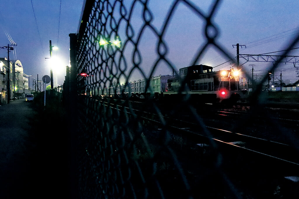 Train tracks at night