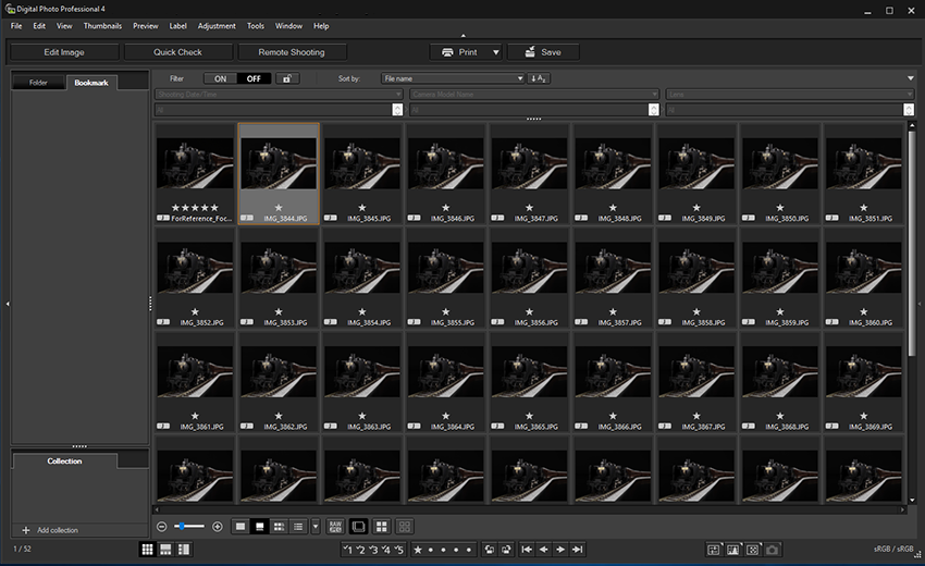 DPP screenshot showing thumbnails of focus bracketed images