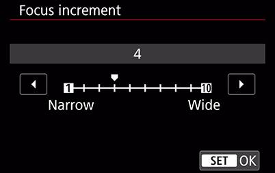 Menu showing focus increment selection