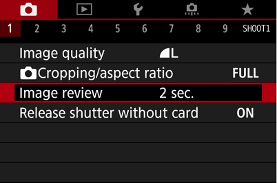 Image review menu screen