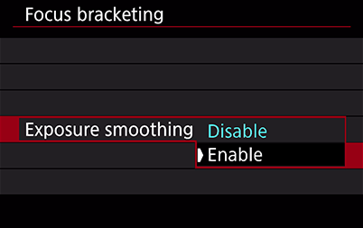 Menu for exposure smoothing enable/disable