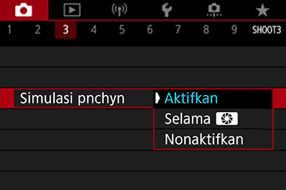 Layar menu Exposure simulation (Simulasi pencahayaan)
