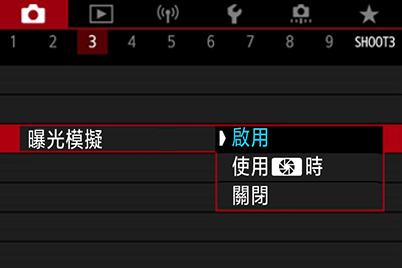「模擬曝光」的選單截圖