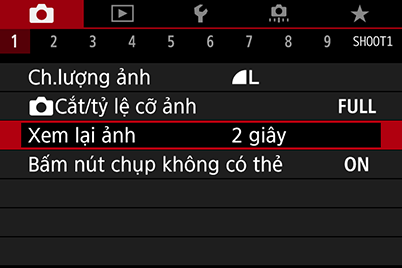 Màn hình trình đơn xem lại ảnh