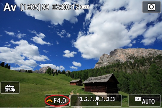 f-number display in Live View