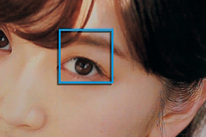 Close-up of face with Eye Detection AF frame