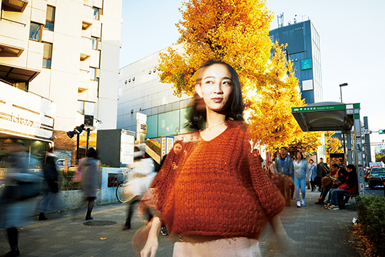 Street portrait with subject blur