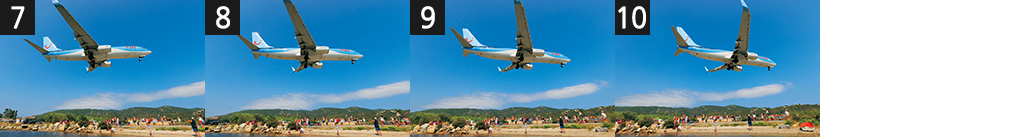 Series of 10 continuous shots of flying aircraft