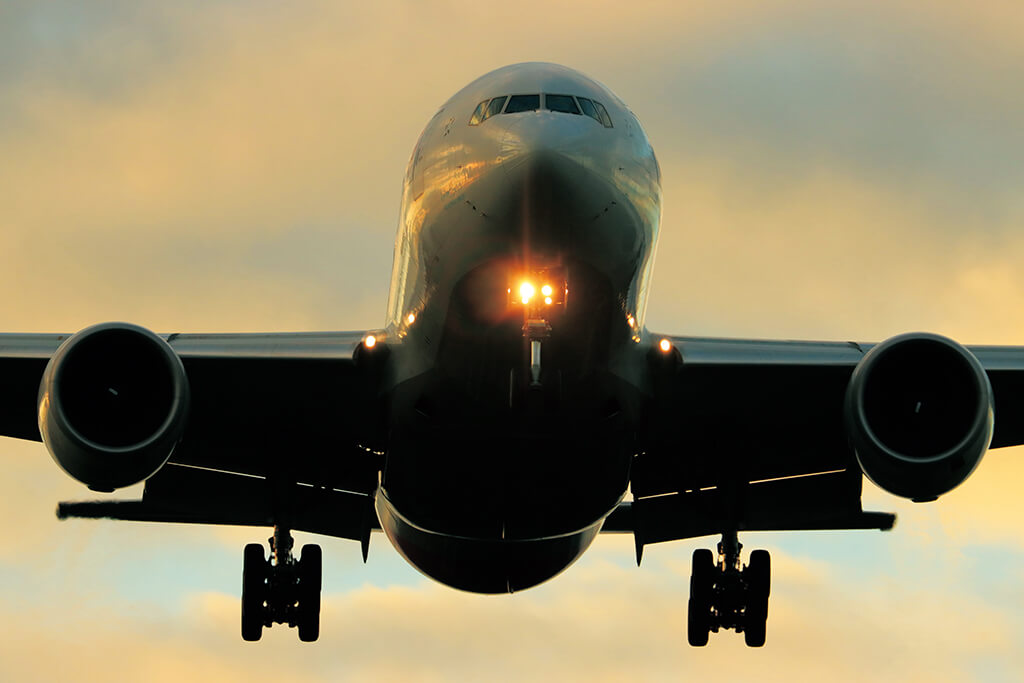Head-on shot of passenger jet