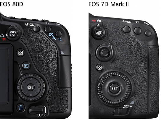 EOS 90D rear with multi-controllers circled