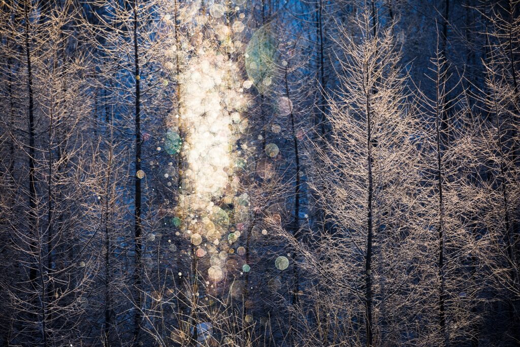 Colourful bokeh circles in the sun pillar