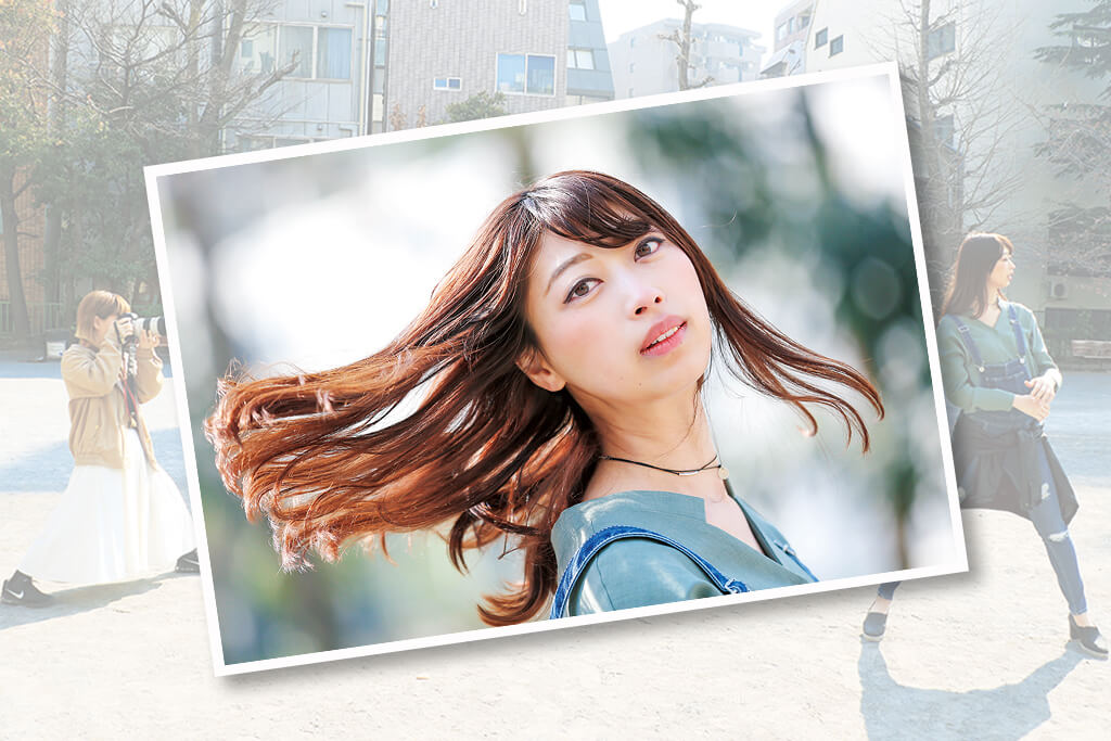 Model with flying hair