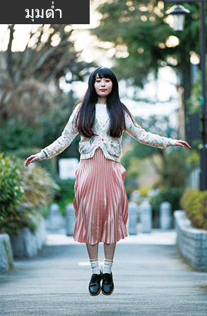 ภาพเคลื่อนไหว GIF แสดงการเปรียบเทียบภาพถ่ายที่ระดับสายตาและมุมต่ำ