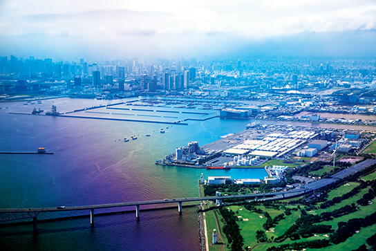 Tokyo Bay area with rainbow coloured tint