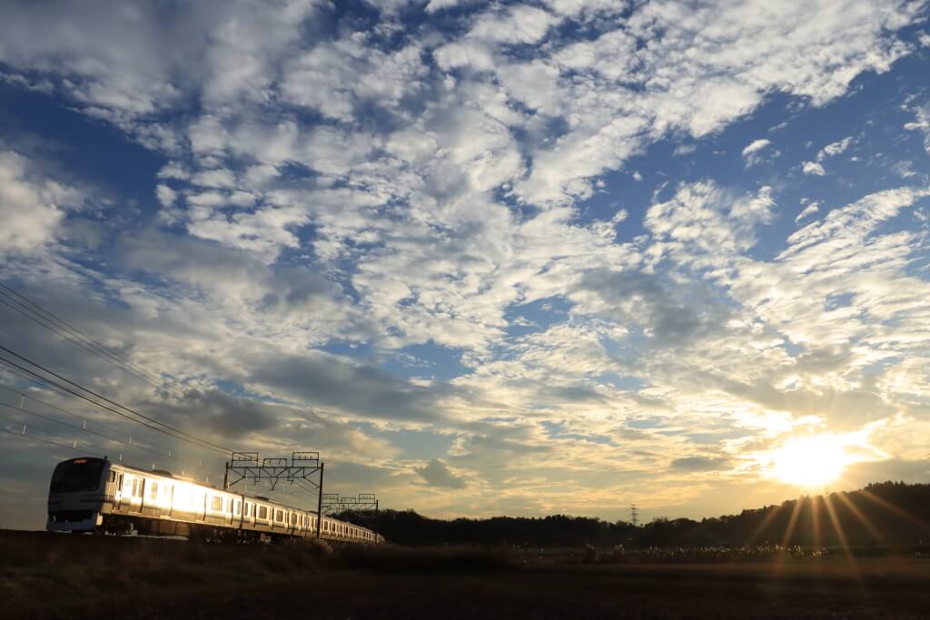 Backlit shot of train during golden hour