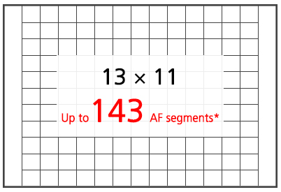 AF segments and AF positions in the EOS 850D during Live View AF