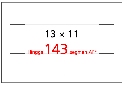 Segmen AF dan posisi AF pada EOS 850D selama AF Live View