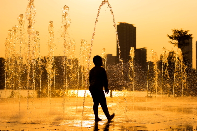 Golden hour silhouette with shadow