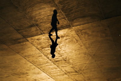 Golden hour silhouette with shadow