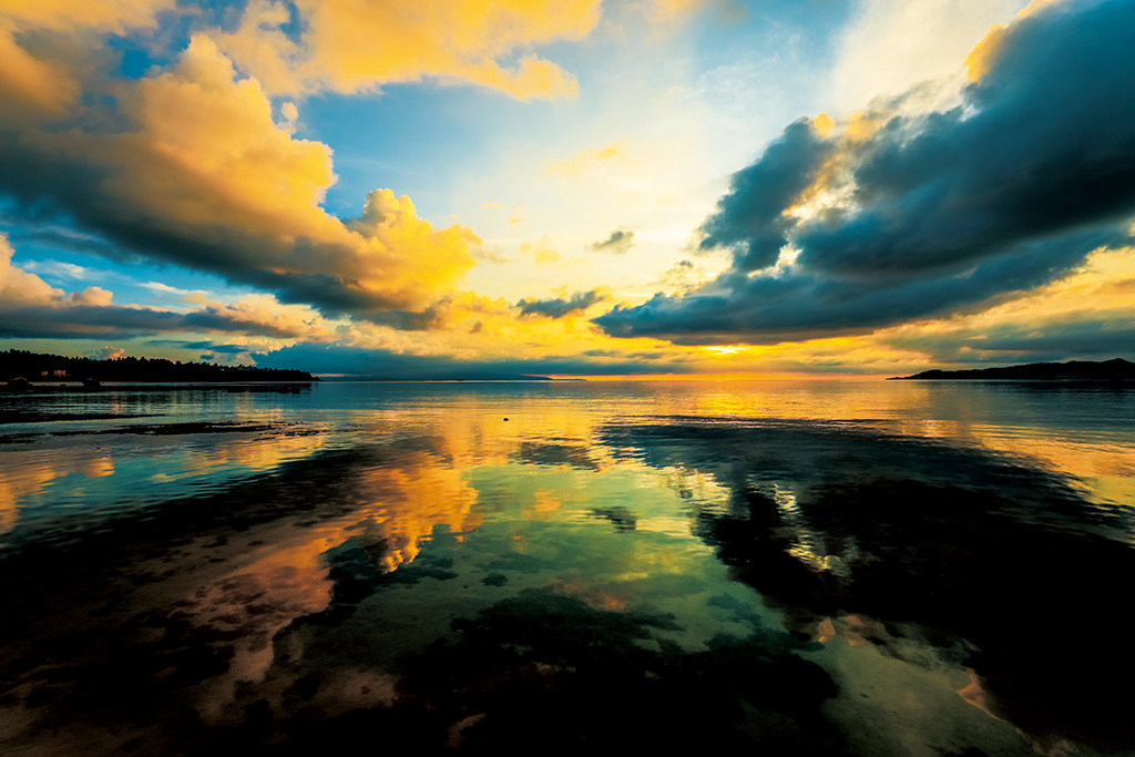 Seascape with reflection during golden hour
