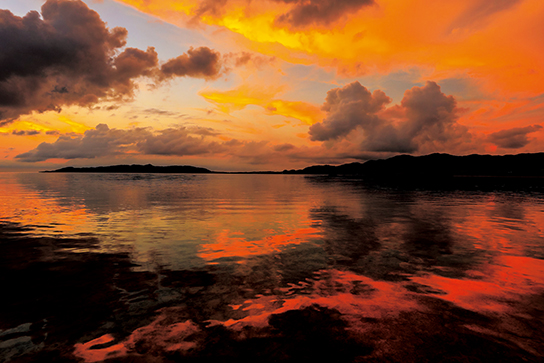 Seascape with red sunset